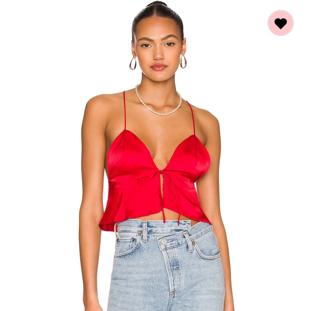 superdown Red Satin Tie-Front Cami Top